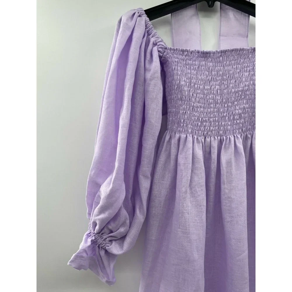 Sleeper Women’s Atlanta Linen Lounge Dress Lavender Smocked Size XS $320 - Picture 3 of 6